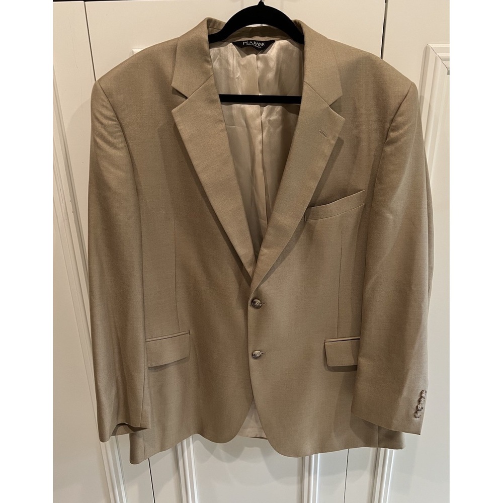 Jos A Bank Men's Tan Blazer Size 46R Two Button Classic Wool Silk Blend